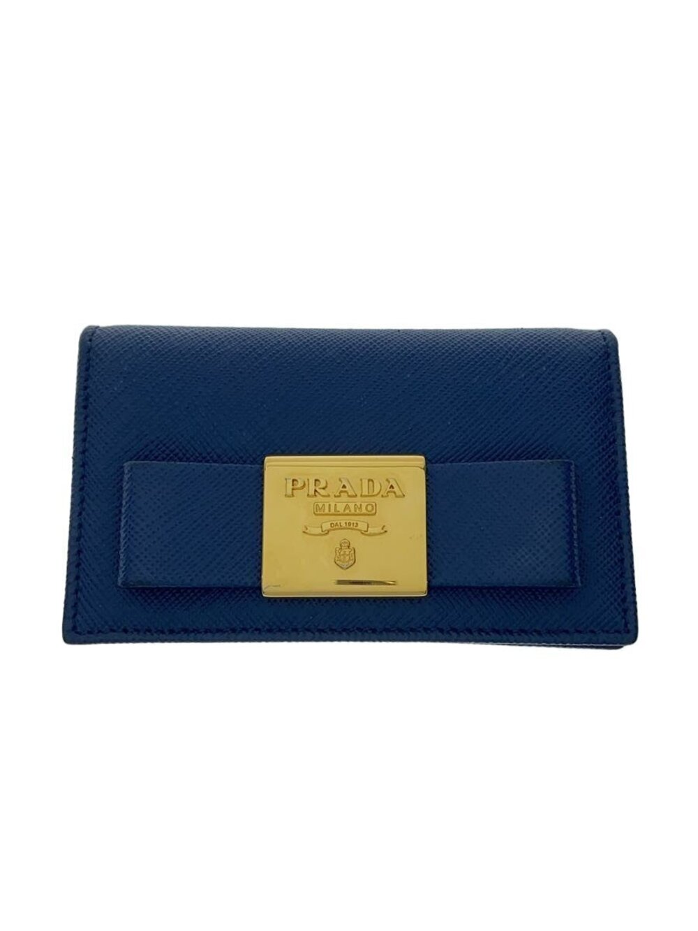 Prada Card Case Wallet Cowhide Leather Navy Blue